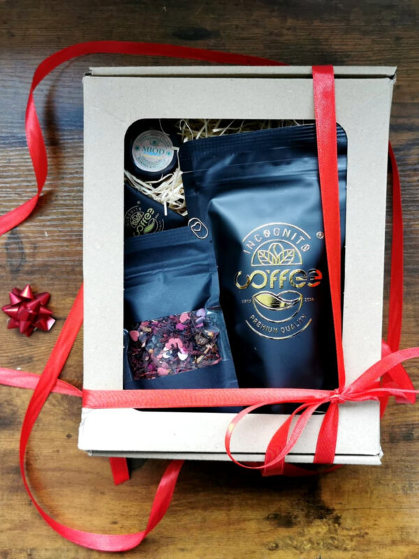 Zestaw Premium prezentowy Miłość Kawa 100g Herbata 25g miód