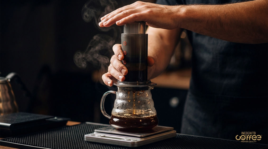 AeroPress 1 – luksus prostoty w świecie kawy in use