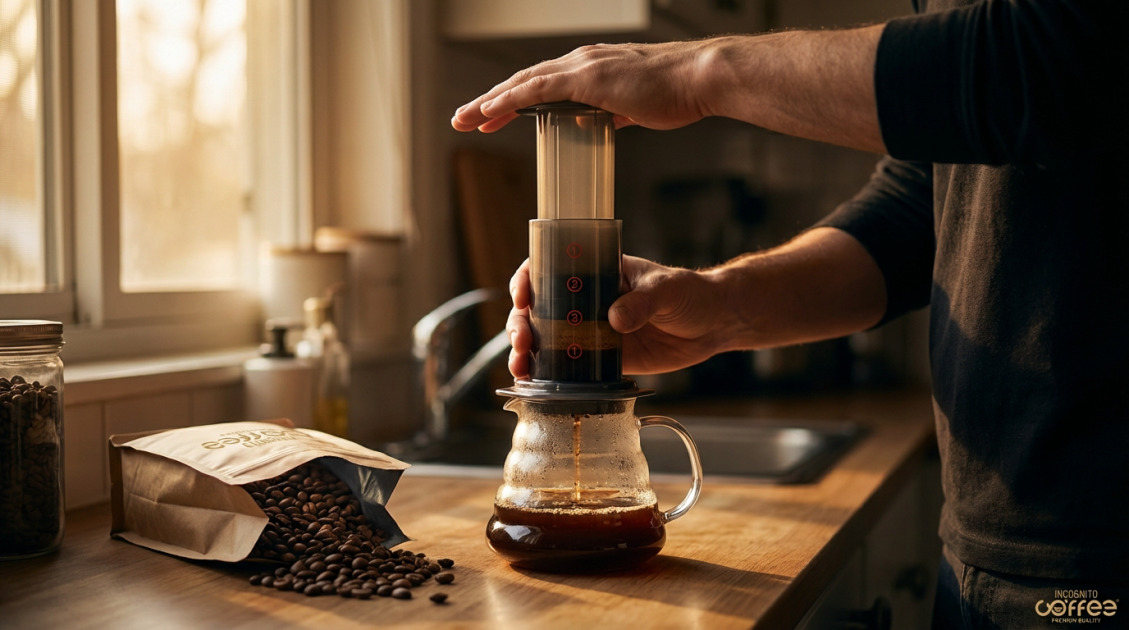 AeroPress 1 – luksus prostoty w świecie kawy in use