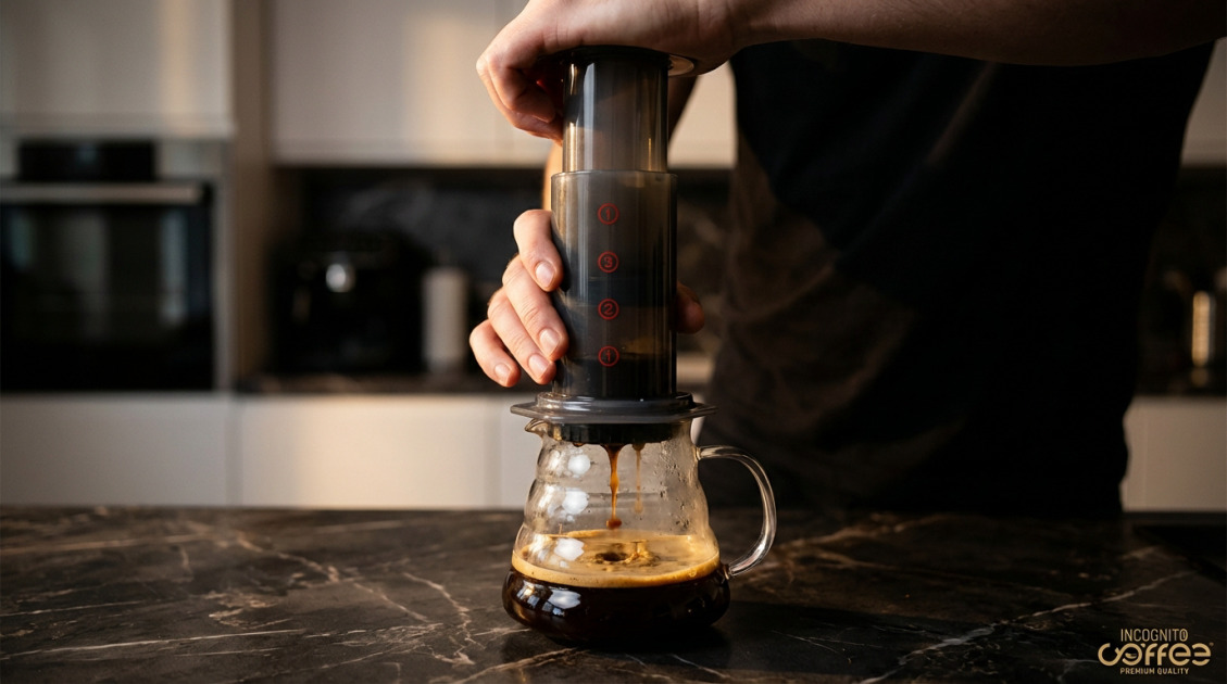 AeroPress 1 – luksus prostoty w świecie kawy in use