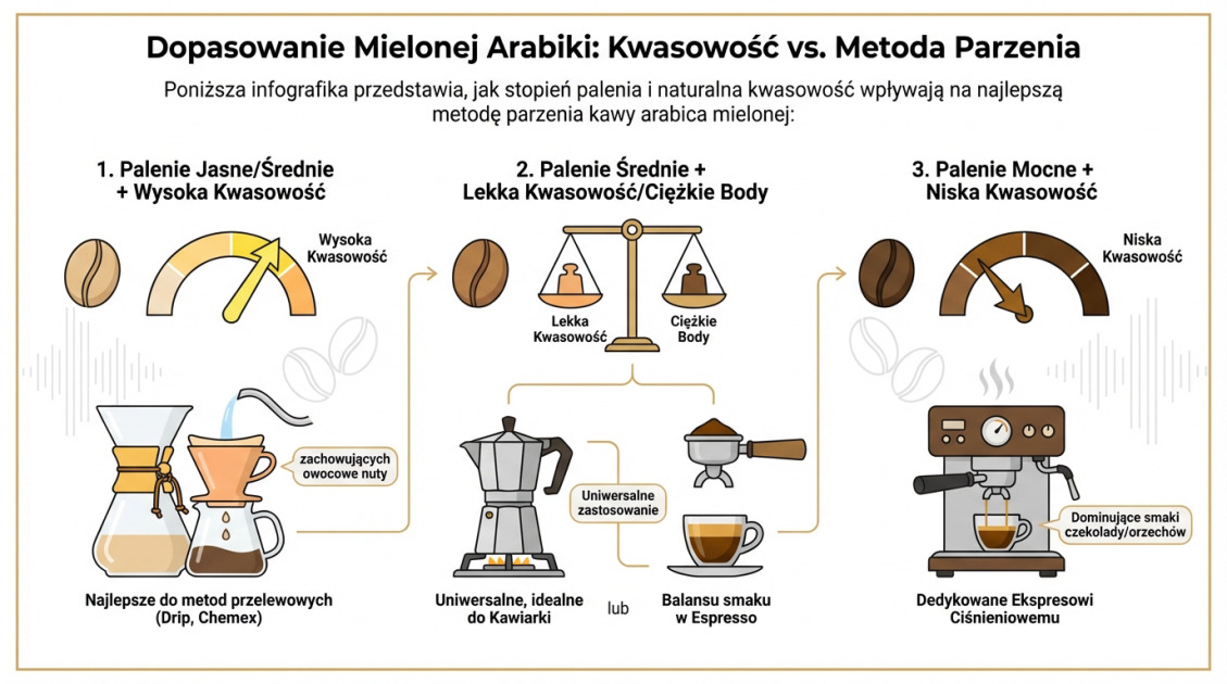 Dopasowanie Mielonej Arabiki: Kwasowość vs. Metoda Parzenia